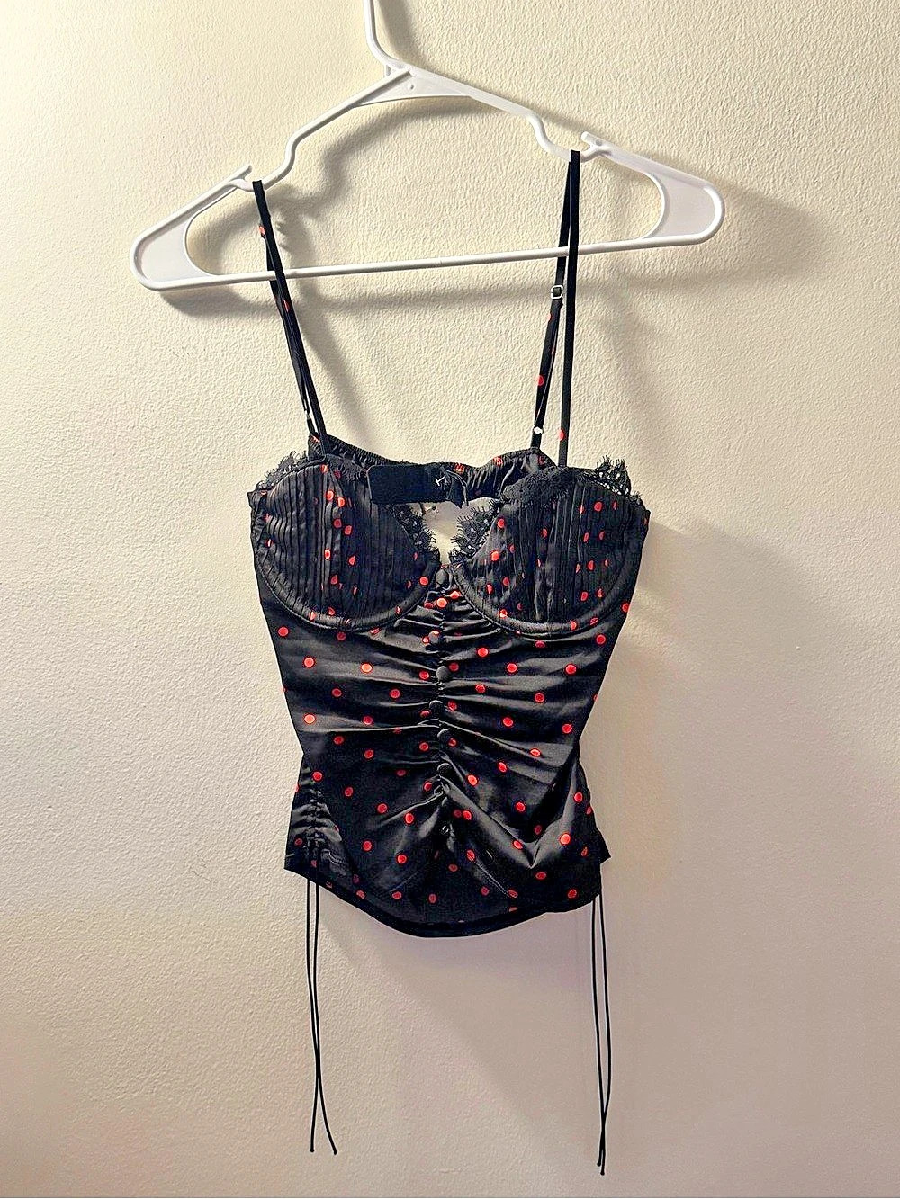 For Love & Lemons Jenny Dot Crop Top Black & Red Like New